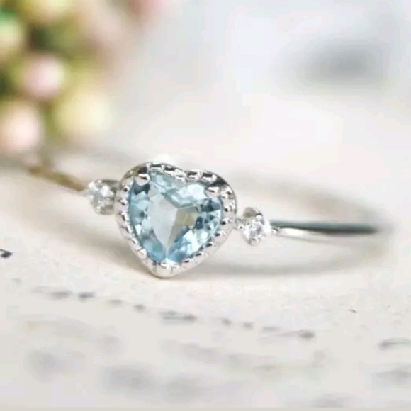 Aquamarine Heart Sterling Silver Ring - Picture 2 of 7